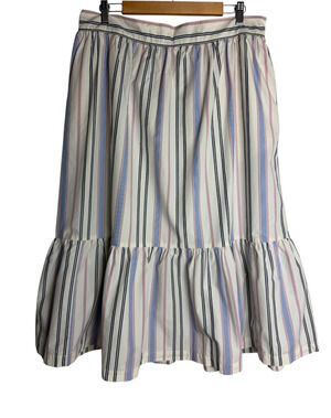 A New Day Cream Blue Pink Striped Tiered Midi Skirt Plus Size 1X Cotton Pockets